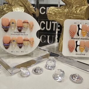 Peach Pearl Embellished Press-On Nails - YOUR ONLINE NAIL SALON